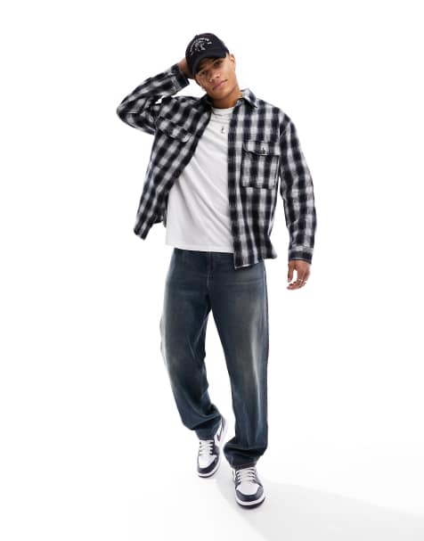 Selected Homme flannel check overshirt in brown and navy - view 1