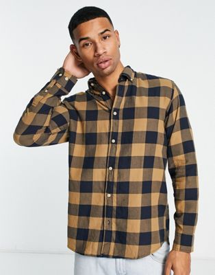 Selected Homme flannel check shirt in navy and beige