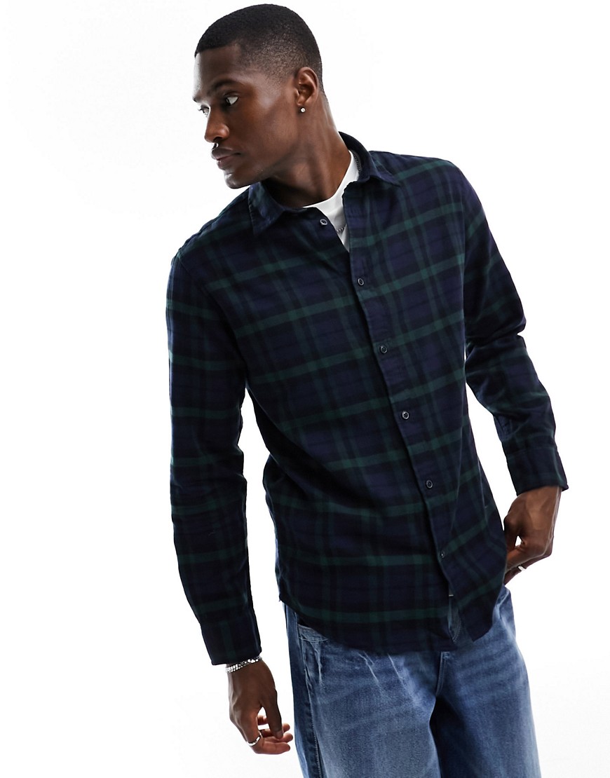 Selected Homme flannel check shirt in navy and green-Multi