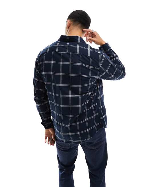 Selected Homme flannel check shirt in navy and white , 3 of 4