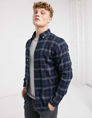 Selected Homme flannel plaid shirt in navy and green