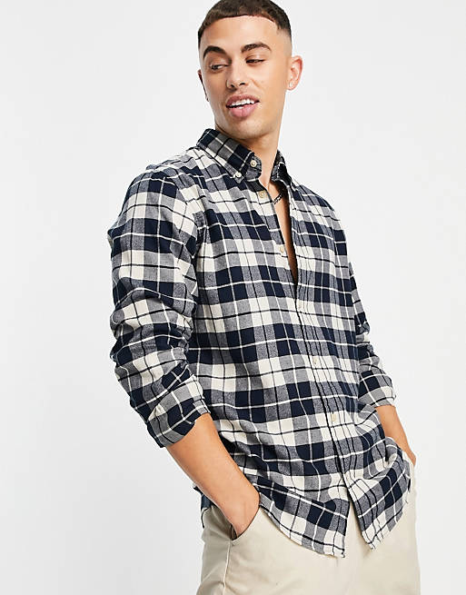 Selected Homme flannel shirt in navy & beige plaid