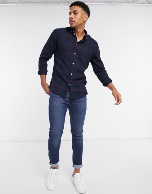 Selected Homme flannel shirt in navy blue check