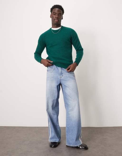 Selected Homme – Flauschiger Strickpullover aus Alpakawolle in Grün mit Rundhalsausschnitt