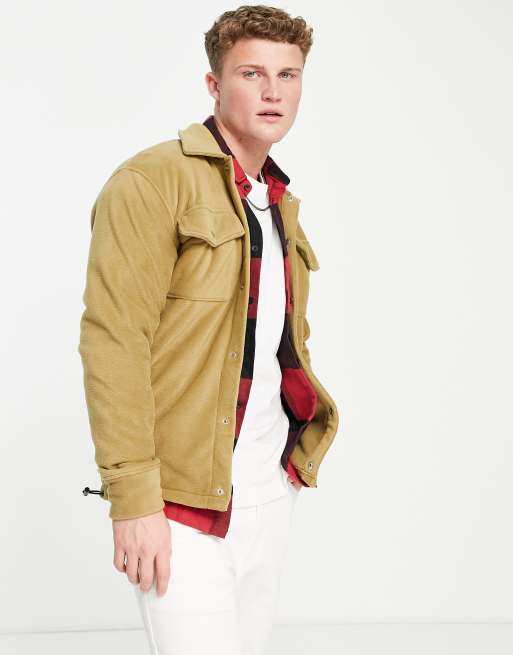 Selected Homme – Fleece-Hemdjacke in Hellbraun
