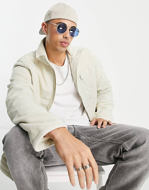 Selected Homme fleece panel jacket in off white