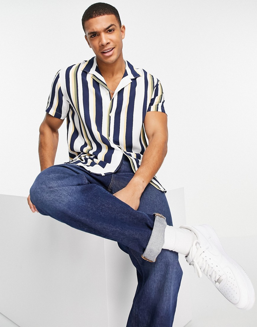 selected homme - flerfärgad skjorta med vertikala ränder och platt krage-flera färgerê