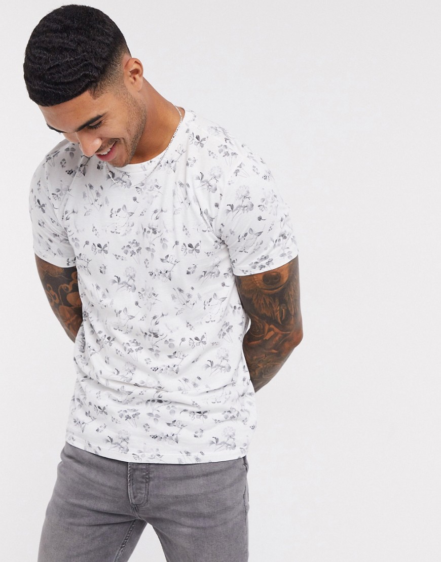 Selected Homme floral o-neck t-shirt in white