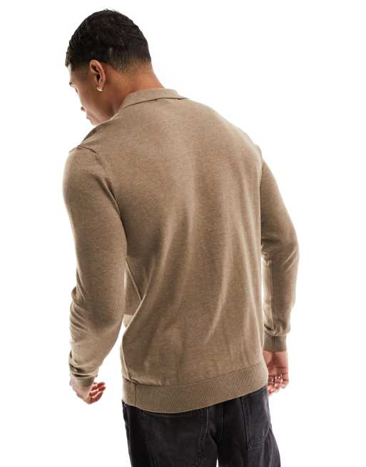 Selected Homme - Gebreide polo met lange mouwen in bruin, 2 van 4
