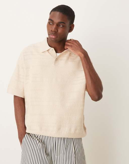 Selected Homme - Gebreide polo met textuur in crème