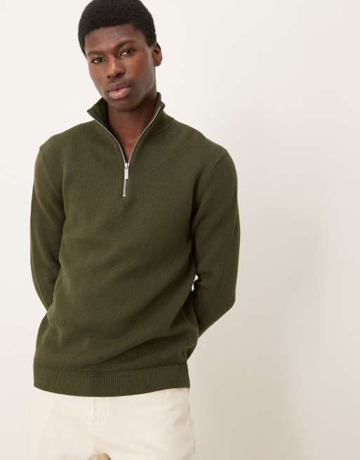 Selected Homme - Gebreide trui met halve rits in groen