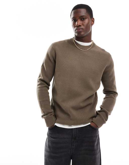 Selected Homme - Gebreide trui met ronde hals in bruin