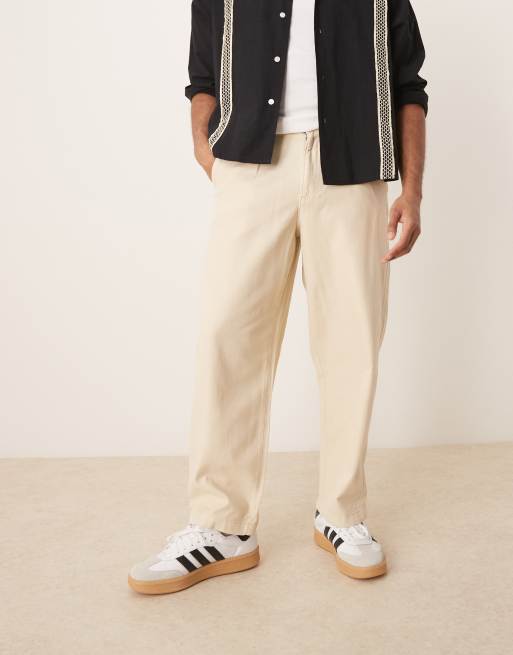 Selected Homme - Geplooide broek met wijde pasvorm in crème