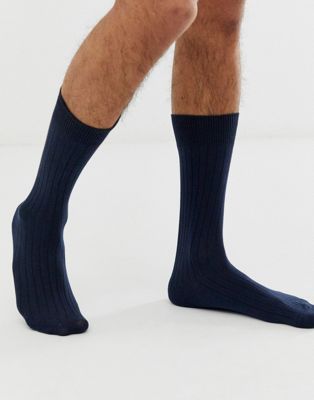 Selected Homme - Geribbelde sokken in marineblauw