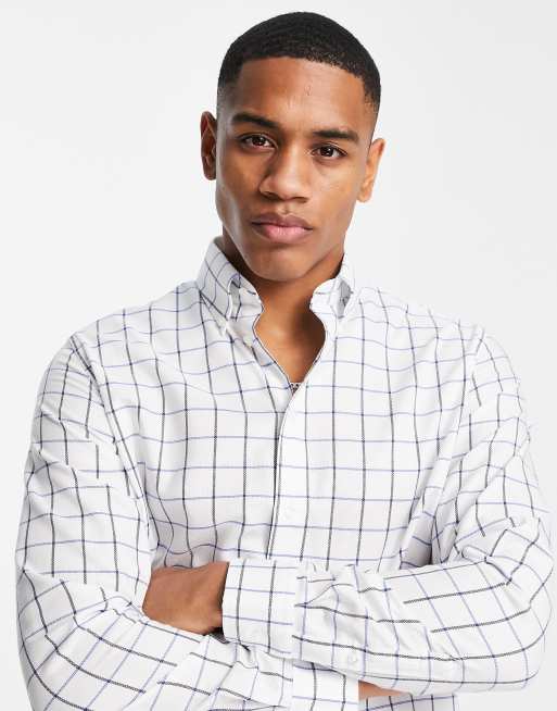 Selected Homme - Geruit overhemd met lange mouwen in wit