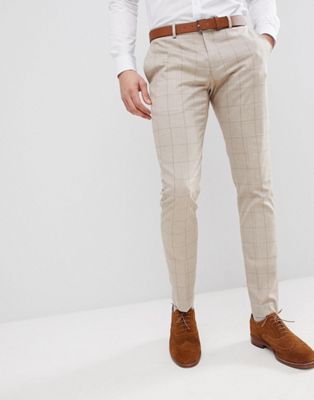 Selected Homme - Geruite skinny pantalon-Kiezelkleurig
