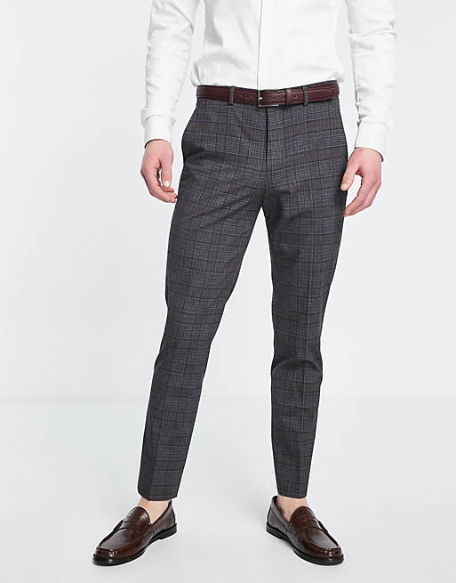 Selected Homme - Geruite slim fit pantalon in donkergrijs