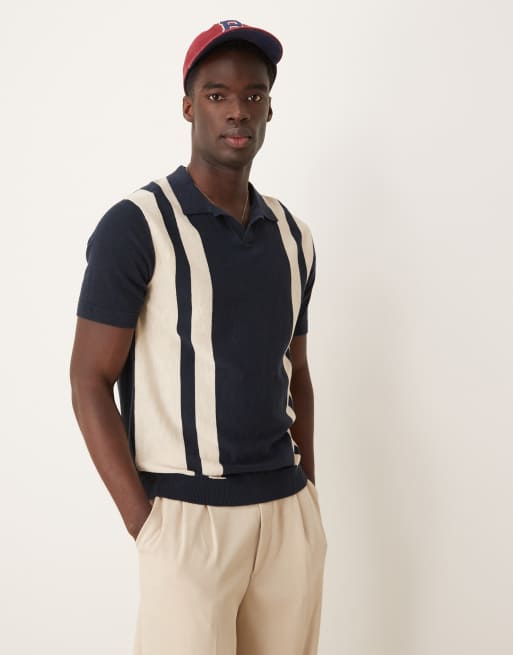 Selected Homme - Gestreept gebreid poloshirt in marineblauw