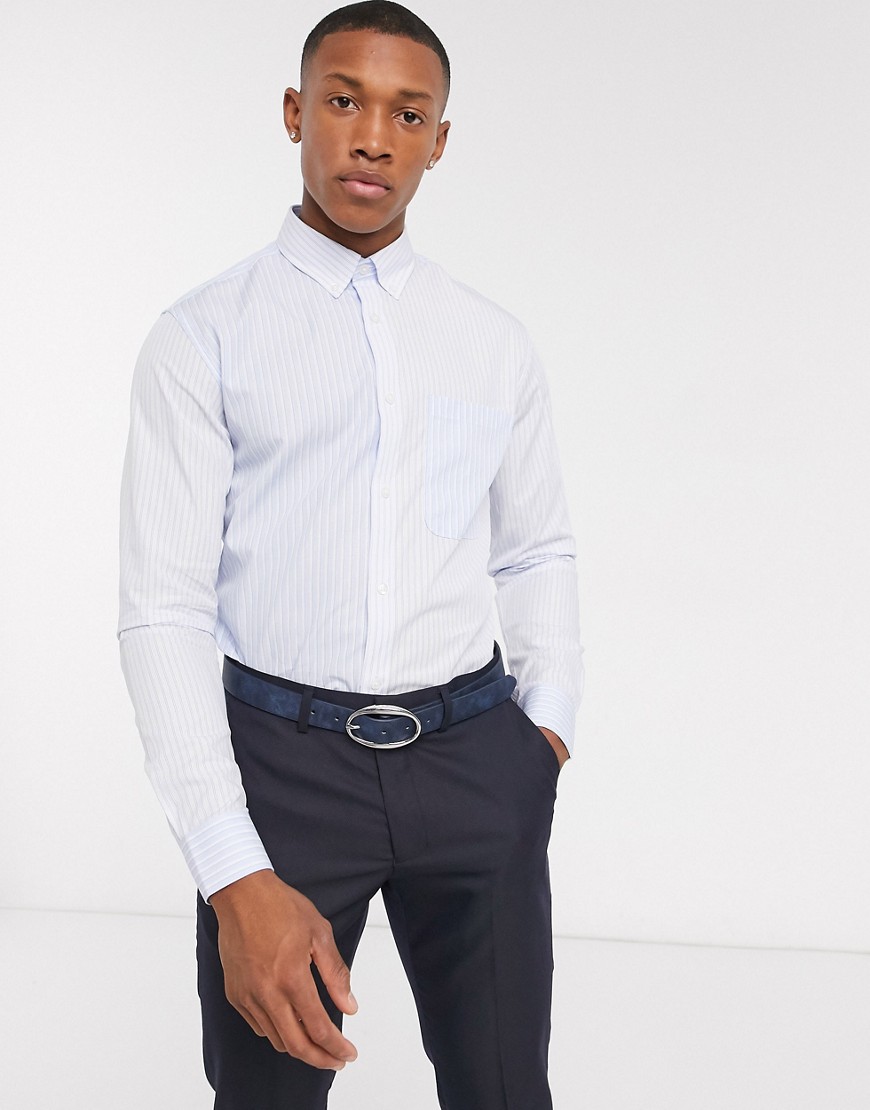 Selected Homme - Gestreept overhemd met button-down kraag en zakje in lichtblauw