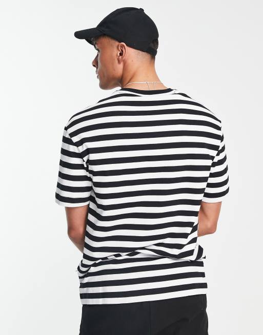 Selected Homme – Gestreiftes Oversize-T-Shirt aus schwerer Baumwolle in Schwarz und Weiß - BLACK, 2 von 4