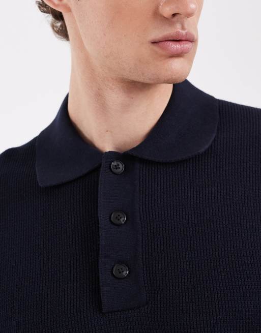 Selected Homme – Gestricktes Polohemd aus 100% Baumwolle in Marineblau , 3 von 5