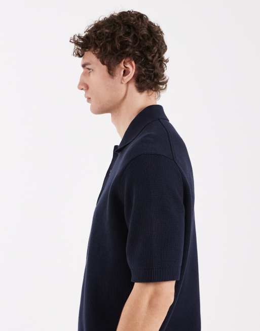 Selected Homme – Gestricktes Polohemd aus 100% Baumwolle in Marineblau , 4 von 5
