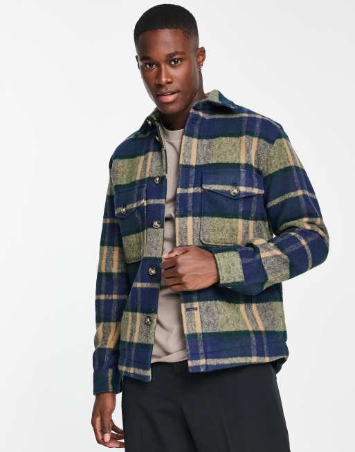 Selected Homme - Gevoerd, geruit jack in groen en marineblauw 