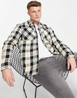 Selected Homme zip overshirt in cream and black check  - ASOS Price Checker