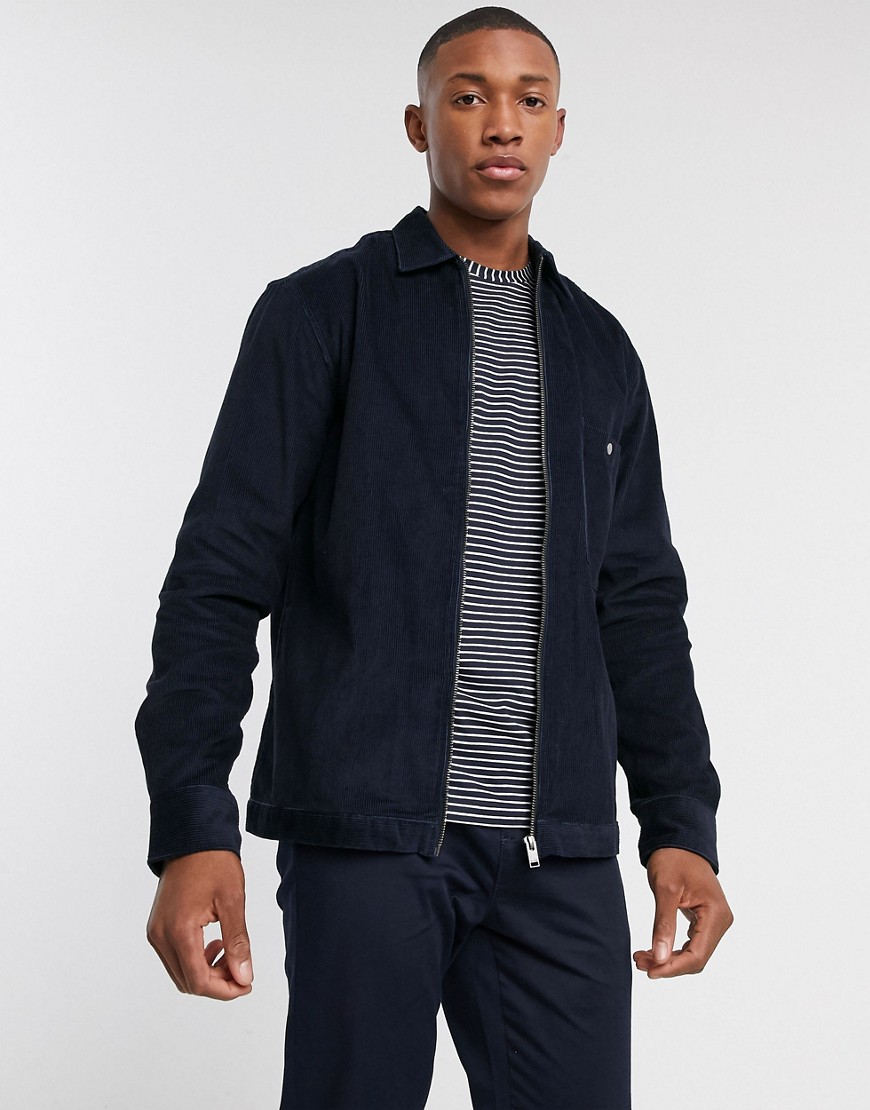 Selected Homme - Giacca ampia a coste blu navy con zip