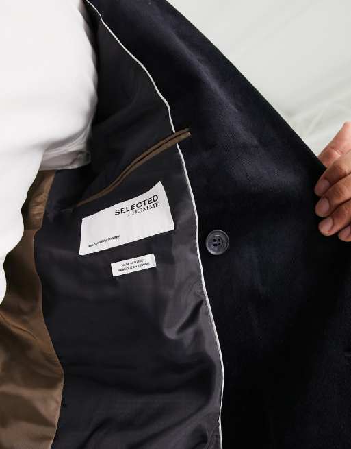 Selected Homme - Giacca da abito slim doppiopetto blu navy a coste , 4 di 5