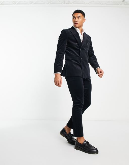 Selected Homme - Giacca da abito slim doppiopetto blu navy a coste , 5 di 5
