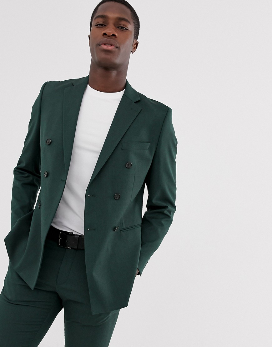 Selected Homme - Giacca da abito slim doppiopetto verde