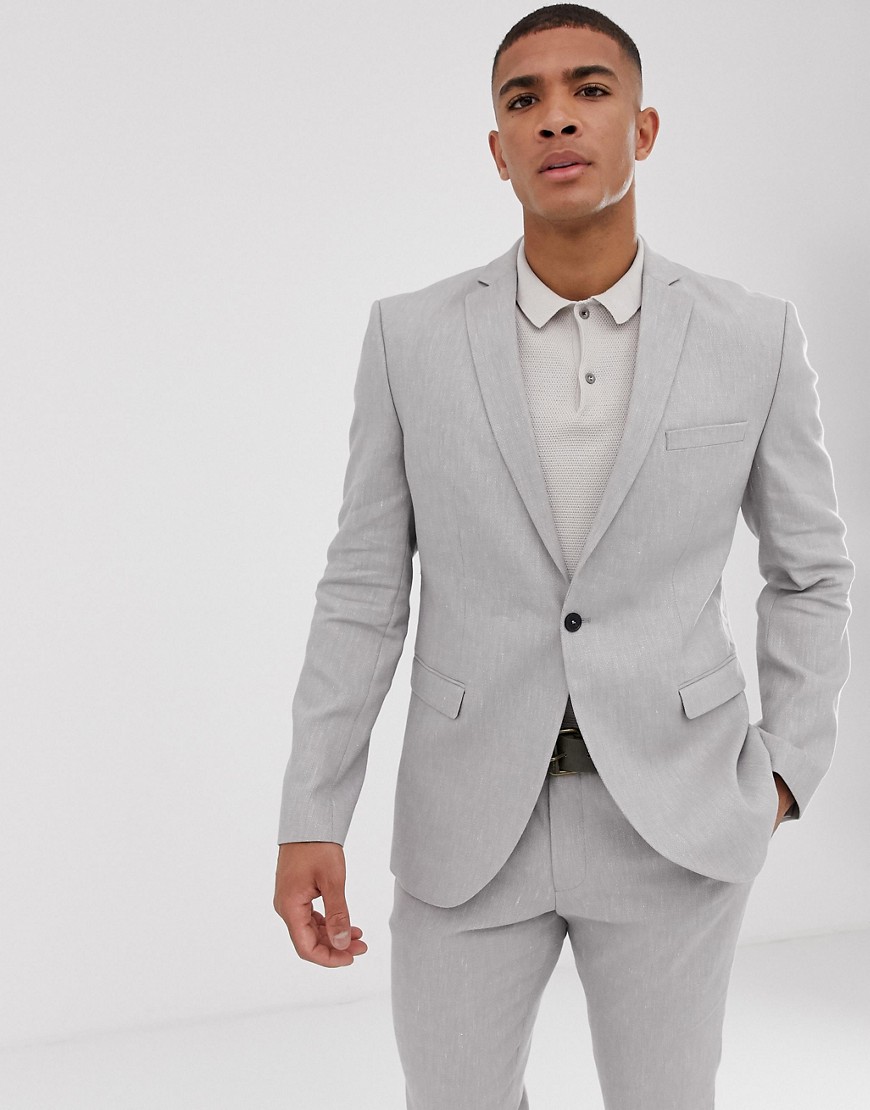 Selected Homme - Giacca da abito slim in lino color sabbia elasticizzato-Beige