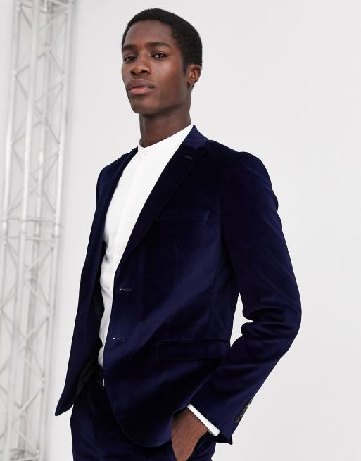 Selected Homme - Abito slim in velluto blu navy, 2 di 3