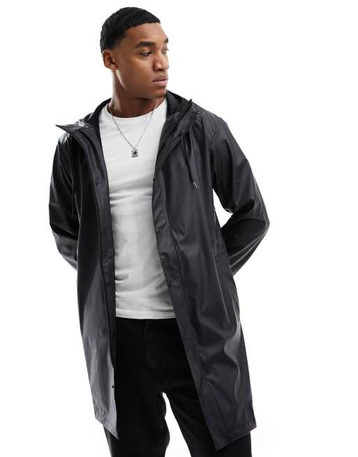 Selected Homme - Giacca impermeabile taglio lungo con cappuccio nero 