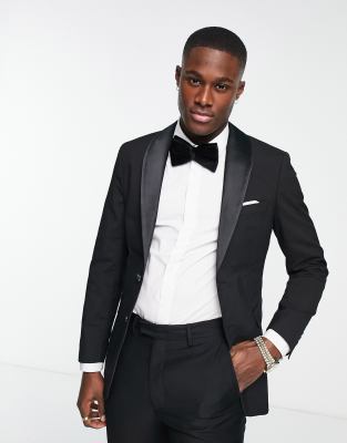 Selected Homme skinny fit tuxedo jacket in black  - ASOS Price Checker