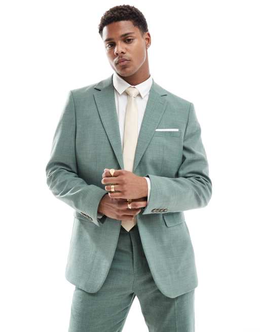 Selected Homme - Giacca slim fit da abito verde in misto lino