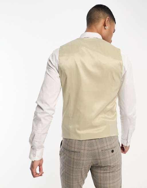 Selected Homme Gilet de costume ajust carreaux Beige