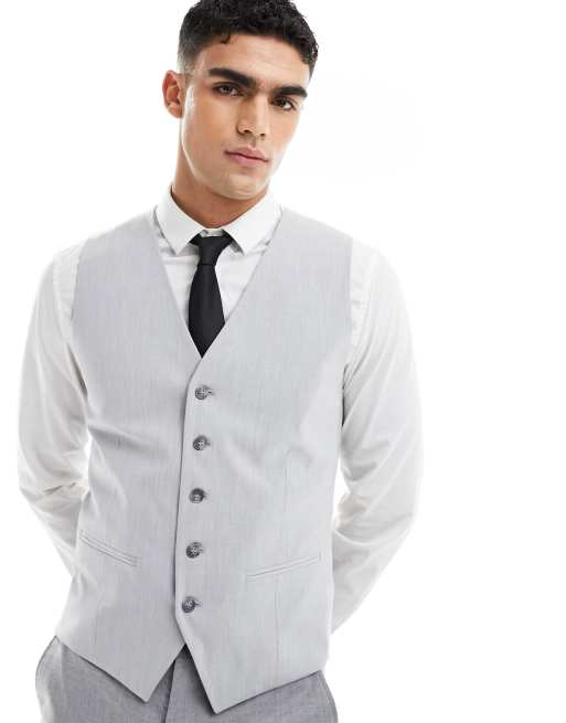 Selected Homme Gilet de costume coupe slim Gris clair