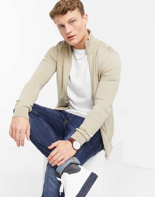 Selected Homme Gilet en maille fermeture clair Beige ASOS