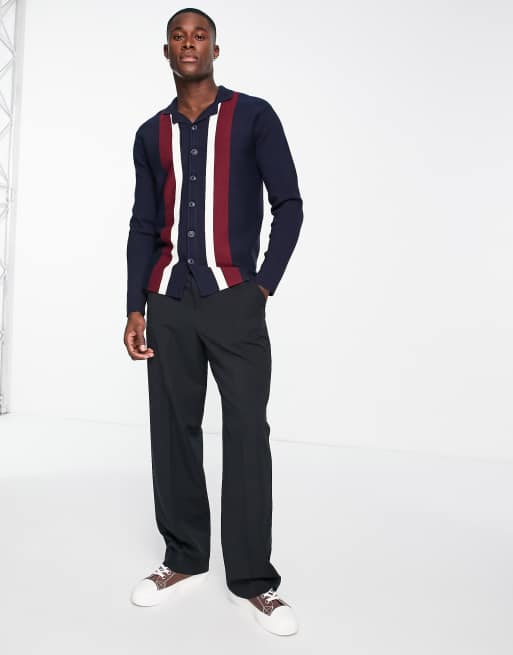 Selected Homme - Gilet en maille avec empiècement contrastant - Bleu marine, 4 de 4