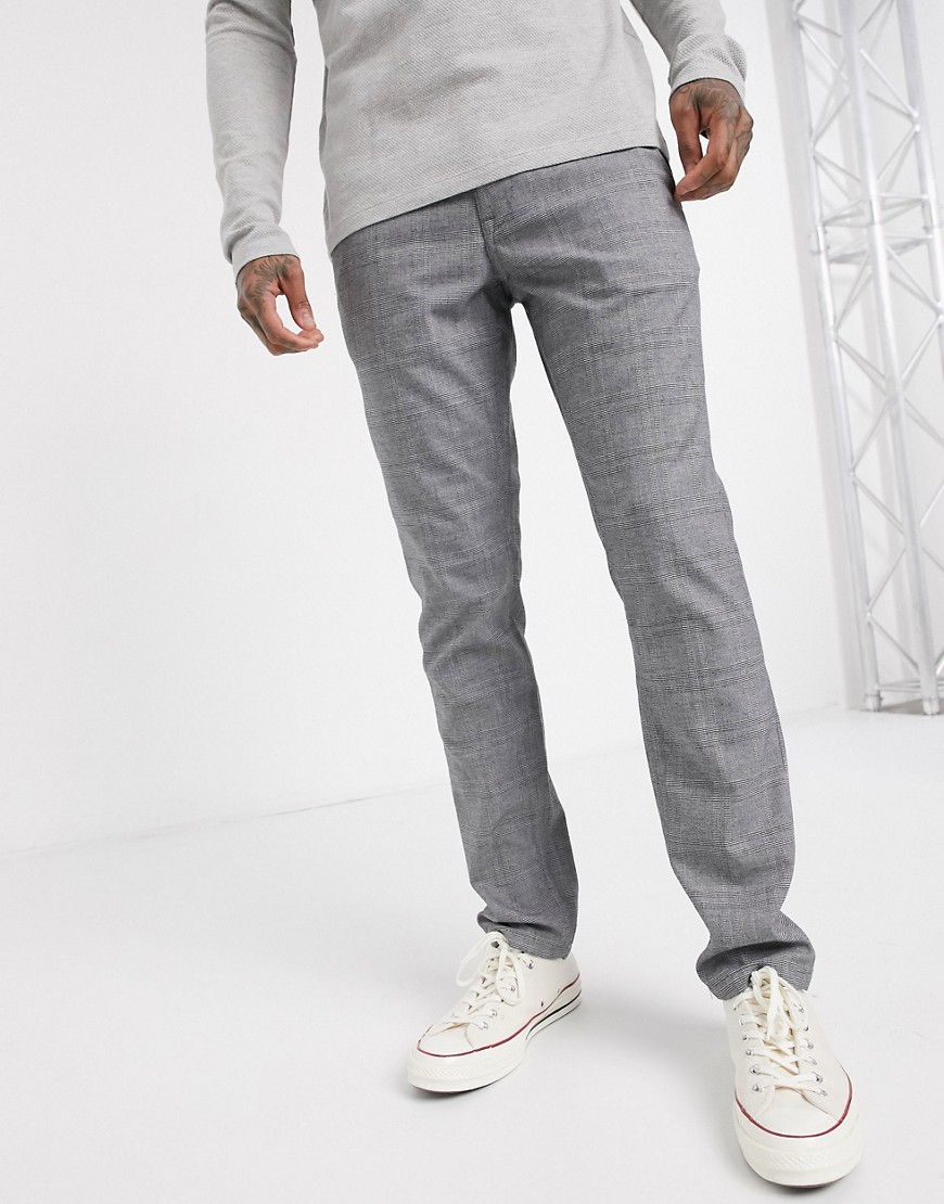 Selected Homme - Grå elegante slim fit bukser med tern og ekstra stretch