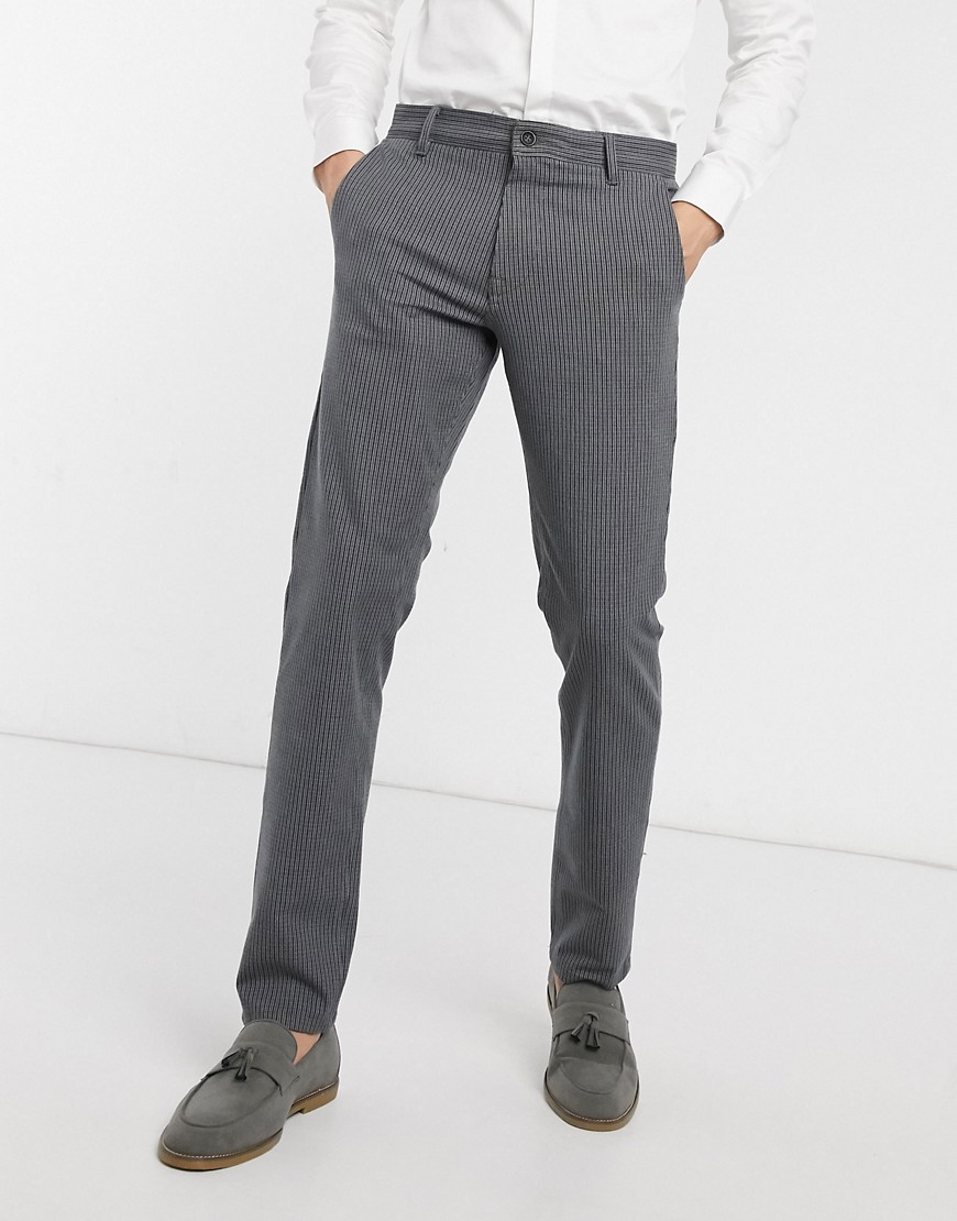 Selected Homme - Grå elegante ternede bukser i slim fit med stretch