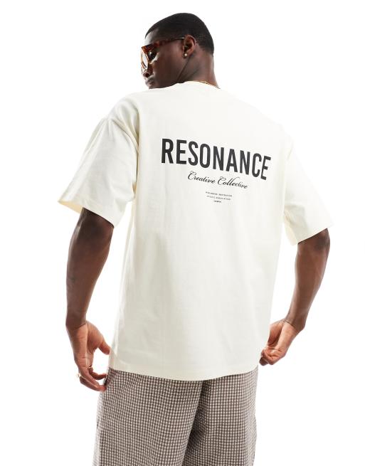Selected Homme – Gräddvit kraftig t-shirt i oversize med text baktill