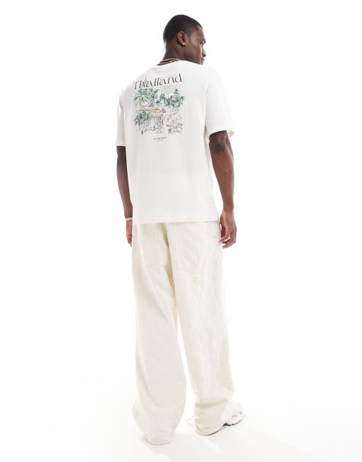 Selected Homme – Gräddvit t-shirt i oversize med Thailand-tryck baktill, 3 av 4