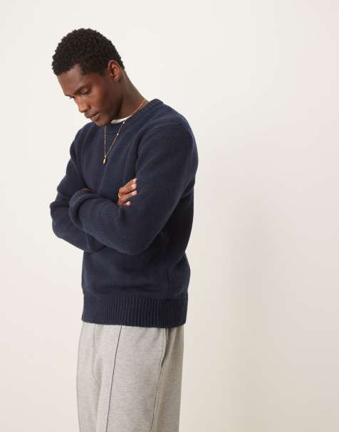 Selected Homme – Granatowy dzianinowy sweter oversize z okrągłym dekoltem - view 1