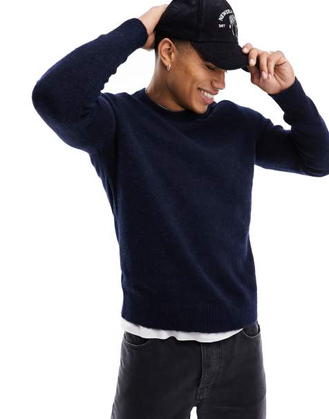 Selected Homme – Granatowy sweter z okrągłym dekoltem z wełną alpaki - view 1