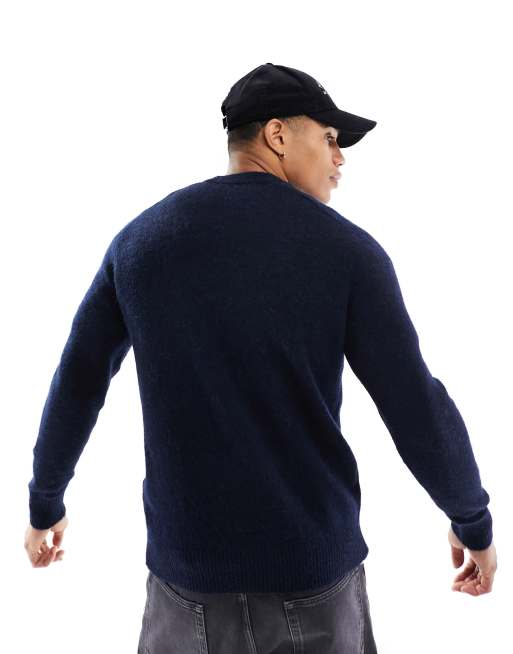 Selected Homme – Granatowy sweter z okrągłym dekoltem z wełną alpaki, 4 z 4