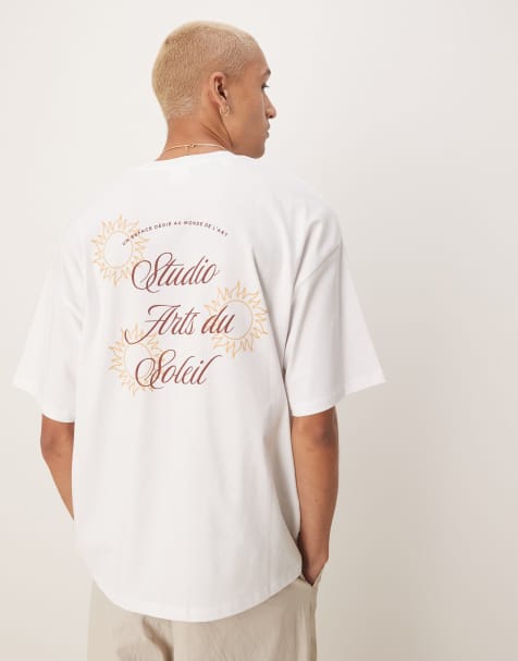 Selected Homme – Gruby biały T-shirt oversize z nadrukiem słońca na plecach - view 1