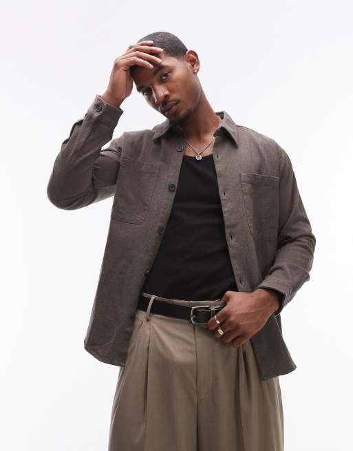 Selected Homme - Gyldenbrun oversized skjorte med lommer